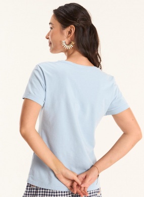 T-shirt Algod�o B�sica Azul Cant�o - Foto 1