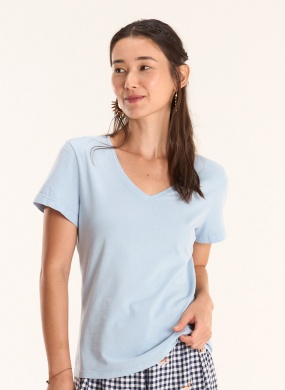 T-shirt Algod�o B�sica Azul Cant�o - Foto 2
