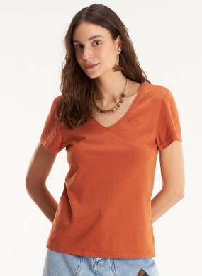 T-shirt Algod�o B�sica Terracota Cant�o - Foto 2