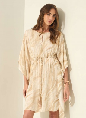 Vestido Curto Estampado Lez a Lez Mangas Flu�das - Foto 1