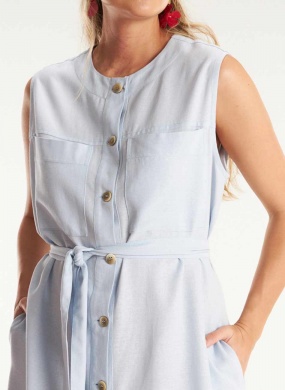 Vestido Chemisie Azul Linho Bordado Para�so Cant�o - Foto 2