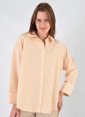 Camisa Listrada Alongada Laranja Flor de Lis - Foto 1
