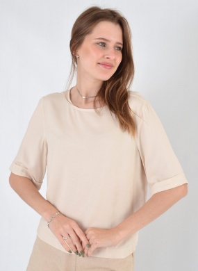 Blusa Bege Viscose Flor de Lis - Foto 1