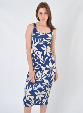 Vestido Midi Malha Canelado Estampado Flor de Lis - Foto 1