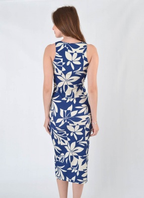 Vestido Midi Malha Canelado Estampado Flor de Lis - Foto 3