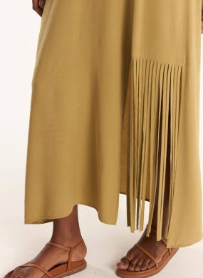 Vestido Caqui Franjas Liocel Falesia Cant�o - Foto 4