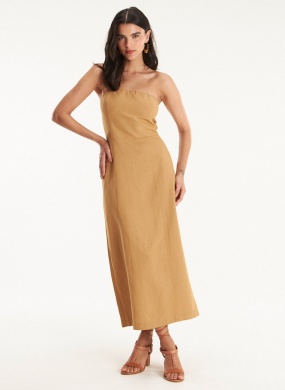 Vestido Tomara que Caia Bege Linho Relica Cant�o  - Foto 1
