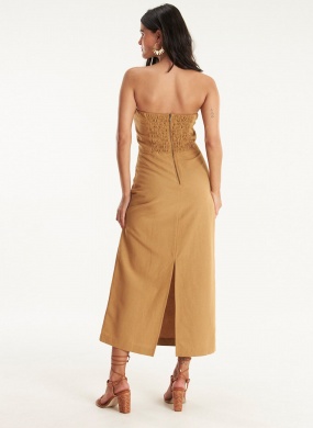 Vestido Tomara que Caia Bege Linho Relica Cant�o  - Foto 2