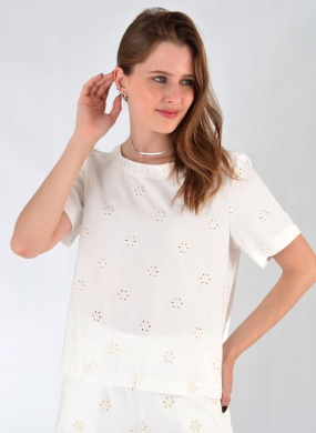 Blusa Off White Laise Flor de Lis - Foto 1