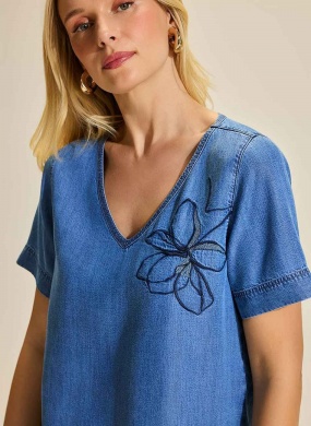 Blusa Azul Bordado Stroke  - Foto 1