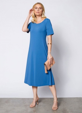Vestido Cof Cof Fluity Midi Liso Jeans - Foto 1