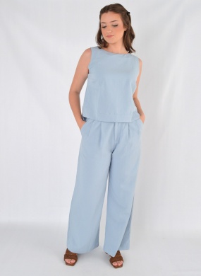 Blusa Regata Azul Linho Relica Cant�o  - Foto 3