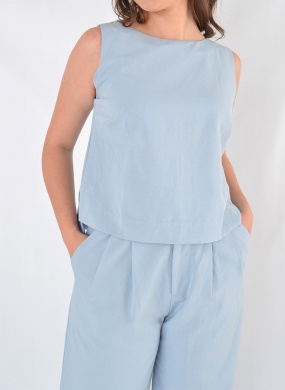 Blusa Regata Azul Linho Relica Cant�o  - Foto 4