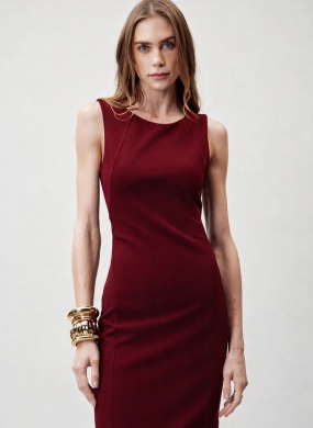 Vestido Justo Veremelho Bordo Flor de Lis - Foto 5