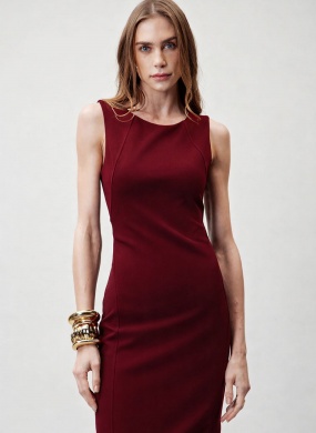 Vestido Justo Veremelho Bordo Flor de Lis - Foto 6