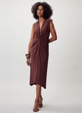 Vestido Justo Marrom Caf� Flor de Lis - Foto 1