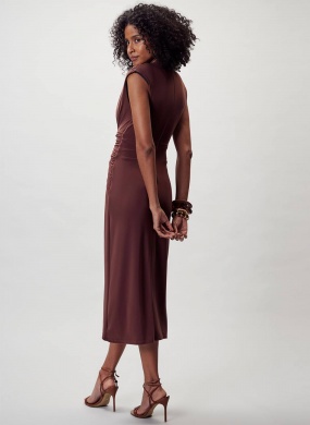 Vestido Justo Marrom Caf� Flor de Lis - Foto 3