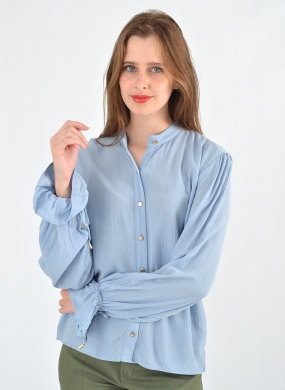 Camisa Crepe de Viscose Azul Flor de Lis - Foto 1