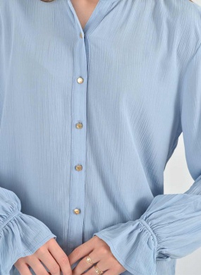 Camisa Crepe de Viscose Azul Flor de Lis - Foto 2