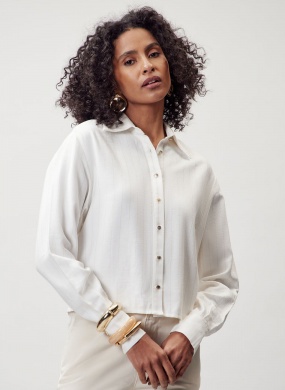 Camisa Risca de Giz Off White Flor de Lis - Foto 1