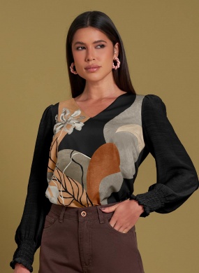 Blusa Viscose Frente em Chiffon Gatos e Atos Verde - Foto 1