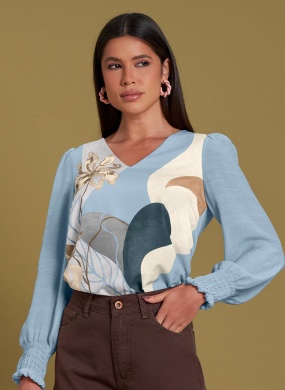 Blusa Viscose Frente em Chiffon Gatos e Atos Azul - Foto 1
