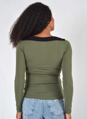 Blusa Bicolor Viscose Canelada Verde Gatos e Atos  - Foto 4