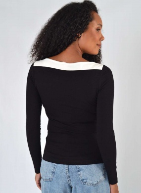 Blusa Bicolor Viscose Canelada Preto Gatos e Atos  - Foto 4