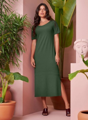 Vestido Midi Viscose Canelada Verde Gatos e Atos  - Foto 1