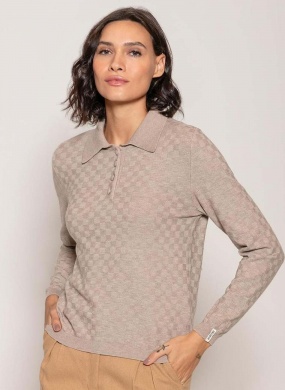 Blusa Bege Quadriculada com Gola Biamar - Foto 1