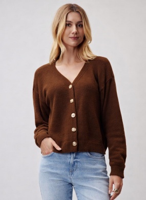 Cardigan Marrom Canela Flor de Lis - Foto 1
