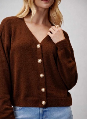 Cardigan Marrom Canela Flor de Lis - Foto 3