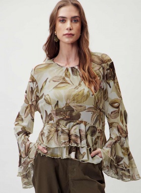 Blusa em Tule Petalas de Outono Flor de Lis - Foto 1