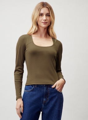 Blusa Justa Canelada Militar Flor de Lis - Foto 1
