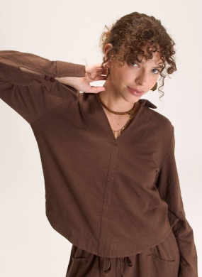Blusa Marrom Malha Crepe Cant�o - Foto 1