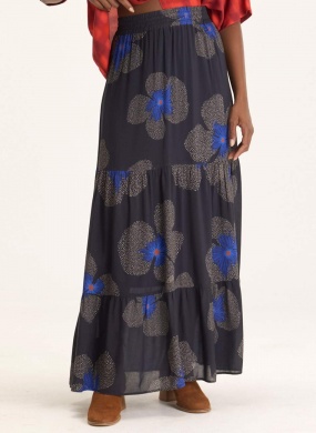 Saia Marinho Estampada Floral Yaya Cant�o - Foto 1