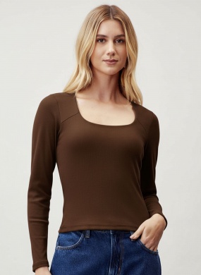 Blusa Justa Canelada Marrom Flor de Lis - Foto 1