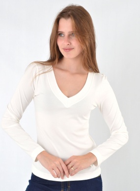 Blusa Viscose Canelada Off White Gatos e Atos  - Foto 1
