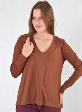 Blusa Marrom Alongada Viscolycra Declari - Foto 1