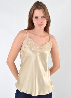 Blusa Regata Acetinada Renda Del Amo Bege  - Foto 1
