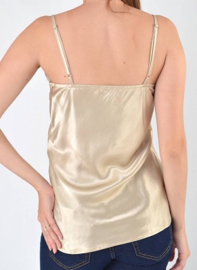 Blusa Regata Acetinada Renda Del Amo Bege  - Foto 3