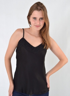 Blusa Regata Acetinada Renda Del Amo Preto - Foto 1