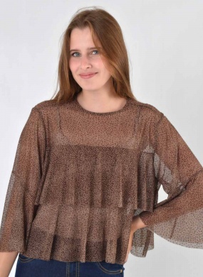 Blusa com Babado Tule Estampado Preto Del Amo  - Foto 1