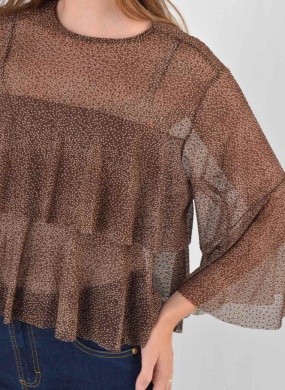 Blusa com Babado Tule Estampado Preto Del Amo  - Foto 2