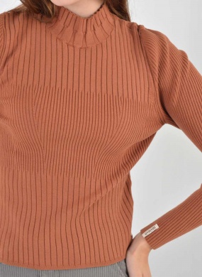 Blusa Biamar Canelada com Gola Rol� Cor Mocha - Foto 2