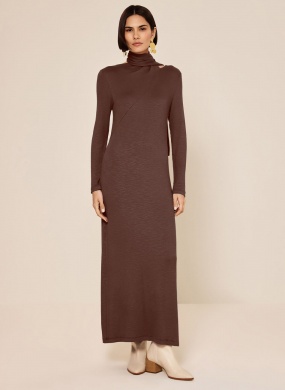 Vestido Ch� Canelado Marrom Lez a Lez - Foto 1