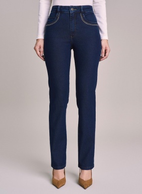 Cal�a Reta Jeans Com Bordados Scalon - Foto 2