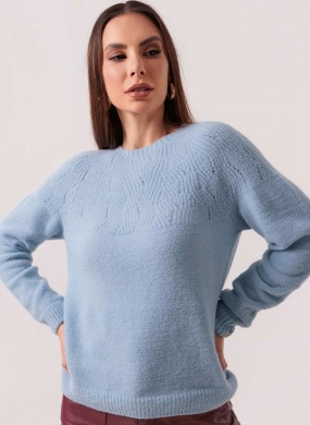 Blusa Azul Eveline Fio Pluma Das Gurias - Foto 1