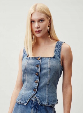 Colete Alfaiataria Jeans Flor De Lis - Foto 1