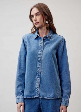 Jaqueta Camisa Jeans Flor de Lis - Foto 1